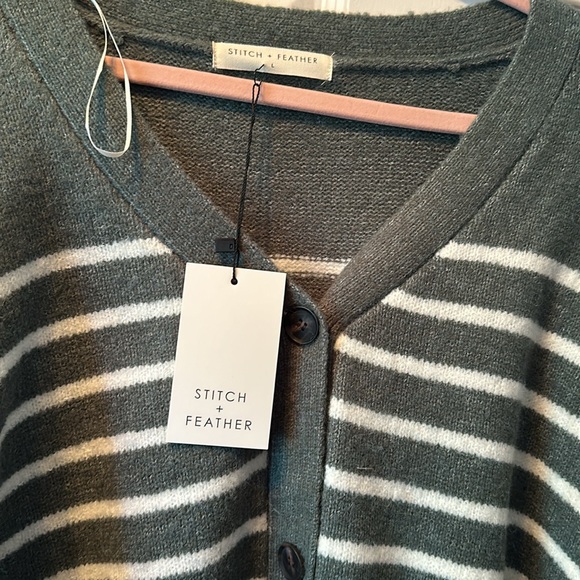 - NWT stitch and Feather striped button down sweater - Picture 2 of 4
